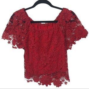 Nightcap By Carisa Rene Red Crochet Off The Shoulder Crop Top NWT $242 Approx XS